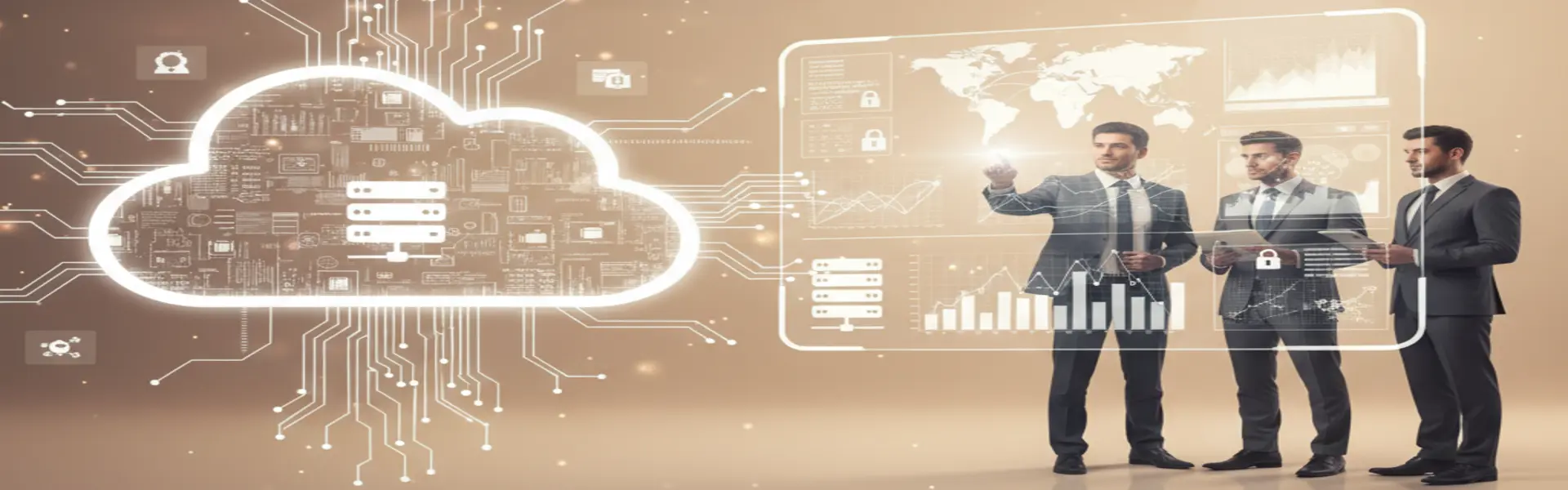 Cloud Computing — abstract digital clouds with interconnected data streams