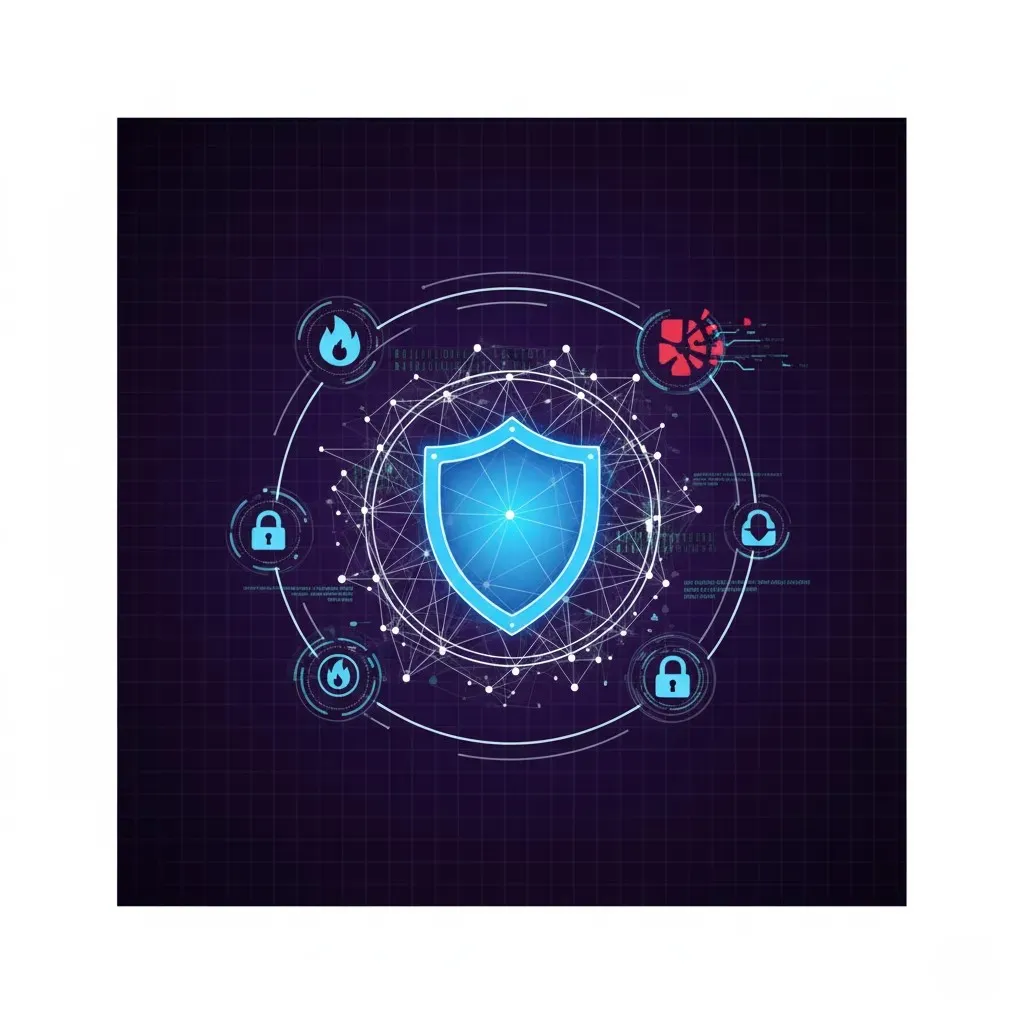Cybersecurity shield and network defense illustration