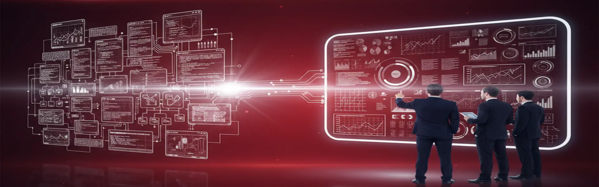 Custom Software Development — lines of code on a screen with architectural diagrams overlaid